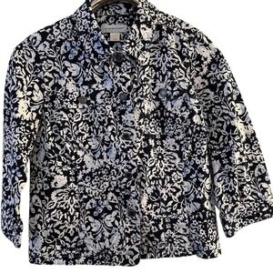 Christopher Banks Size Small Floral Print Button Down 3/4 Sleeve Jacket Cotton